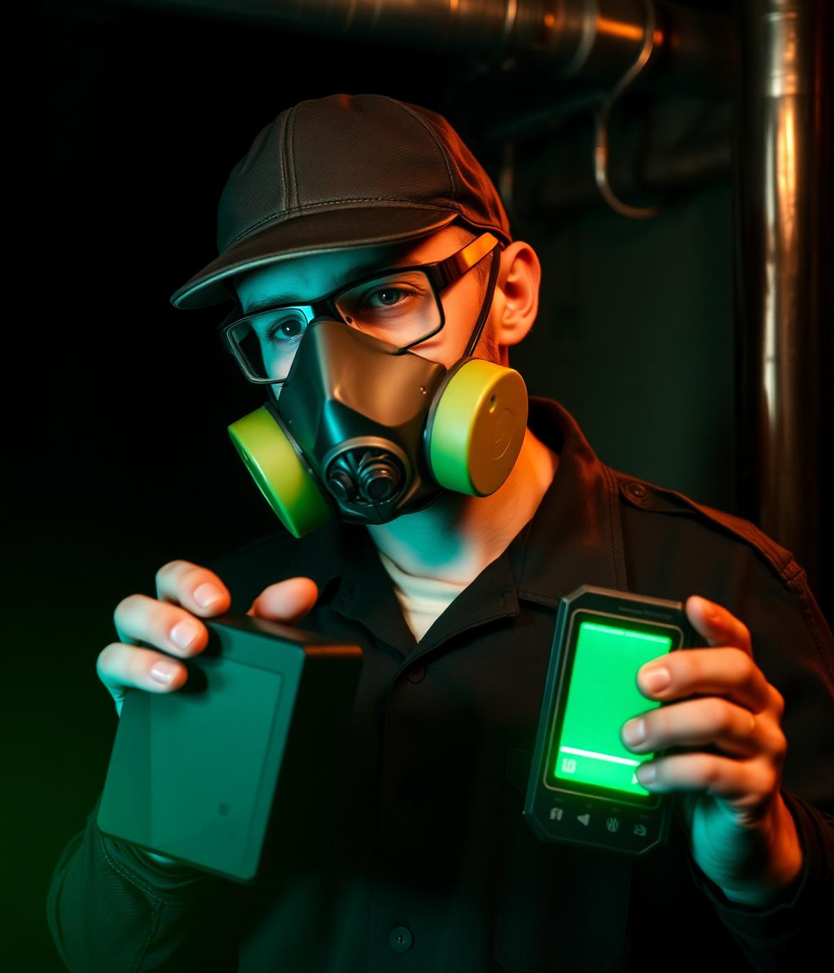 Technicien Radon Diagnostics avec équipement de mesure